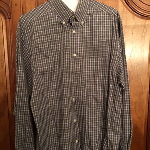 Grey plaid pattern button down shirt